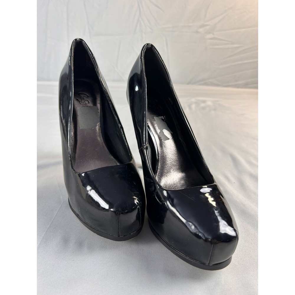 City Streets Women Pumps Heels 6M Black Patent Platform Classic Office Chic